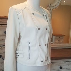 Bagatelle White Faux Leather Moto Jacket Size Lrg